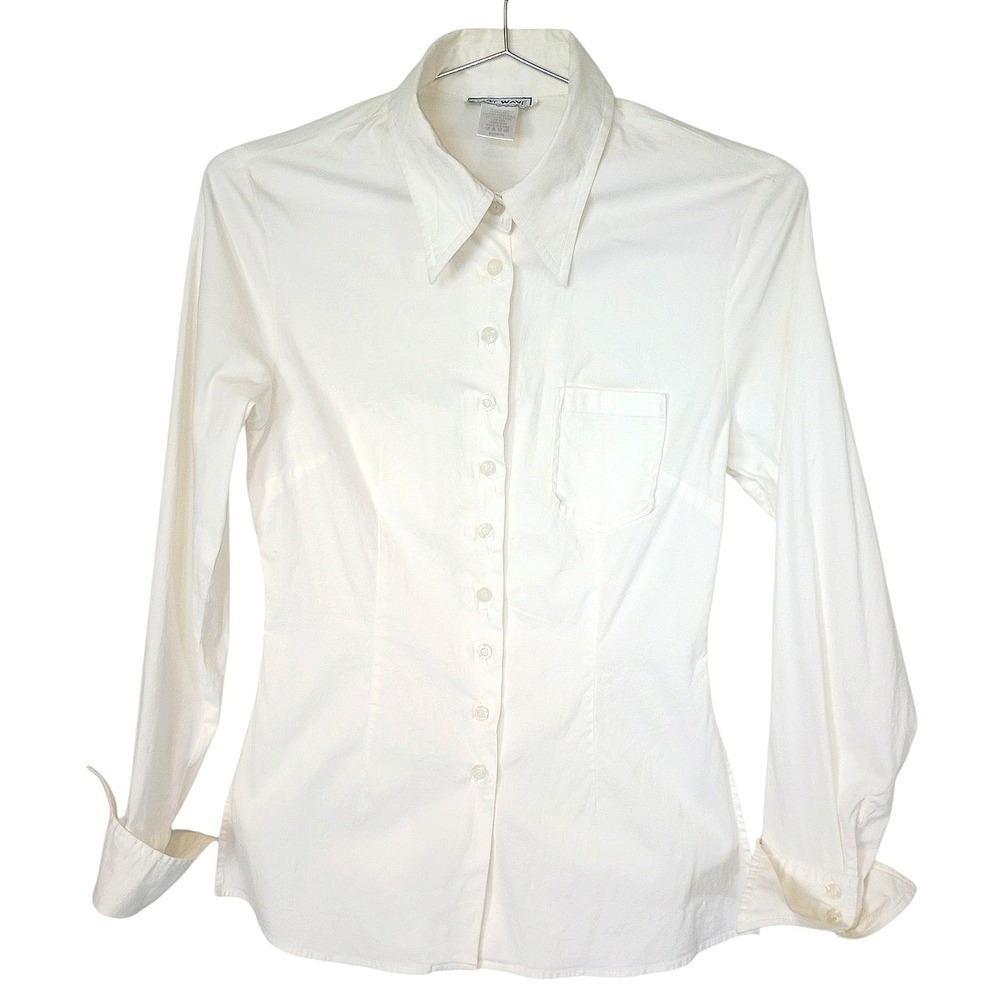 Vintage Heat Wave Womens White Long Sleeve Button Down Tailored Shirt Medium
